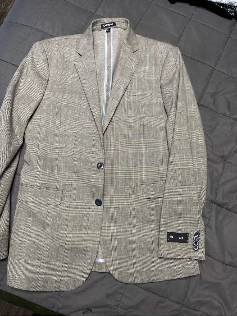 Express Men's Tan Plaid Two-Button Suit Blazer